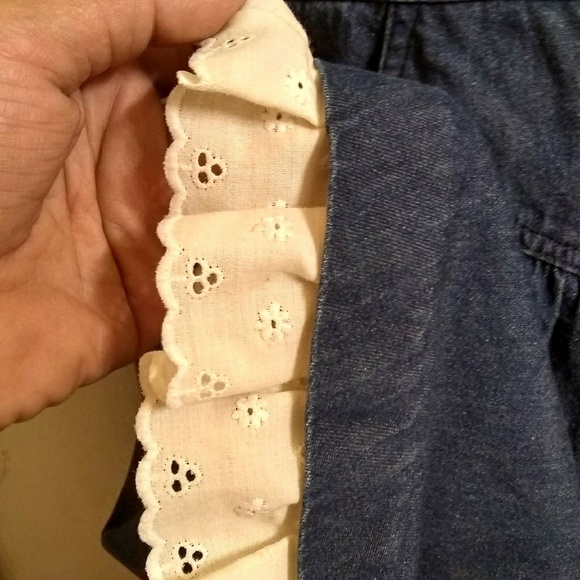 SOLD VTG 80s Denim & Eyelet Lace Wrap Dress Sz10P - Picture 7 of 8